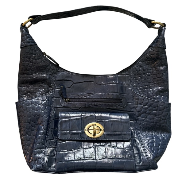 Michael Rome Designs Navy Croco Embossed Shoulder Bag Purse - Picture 1 of 10